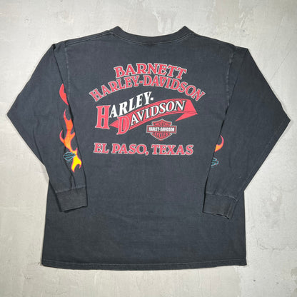 1998 Harley Davidson "El Paso" Flames Black Longsleeve Size XL USED v19868