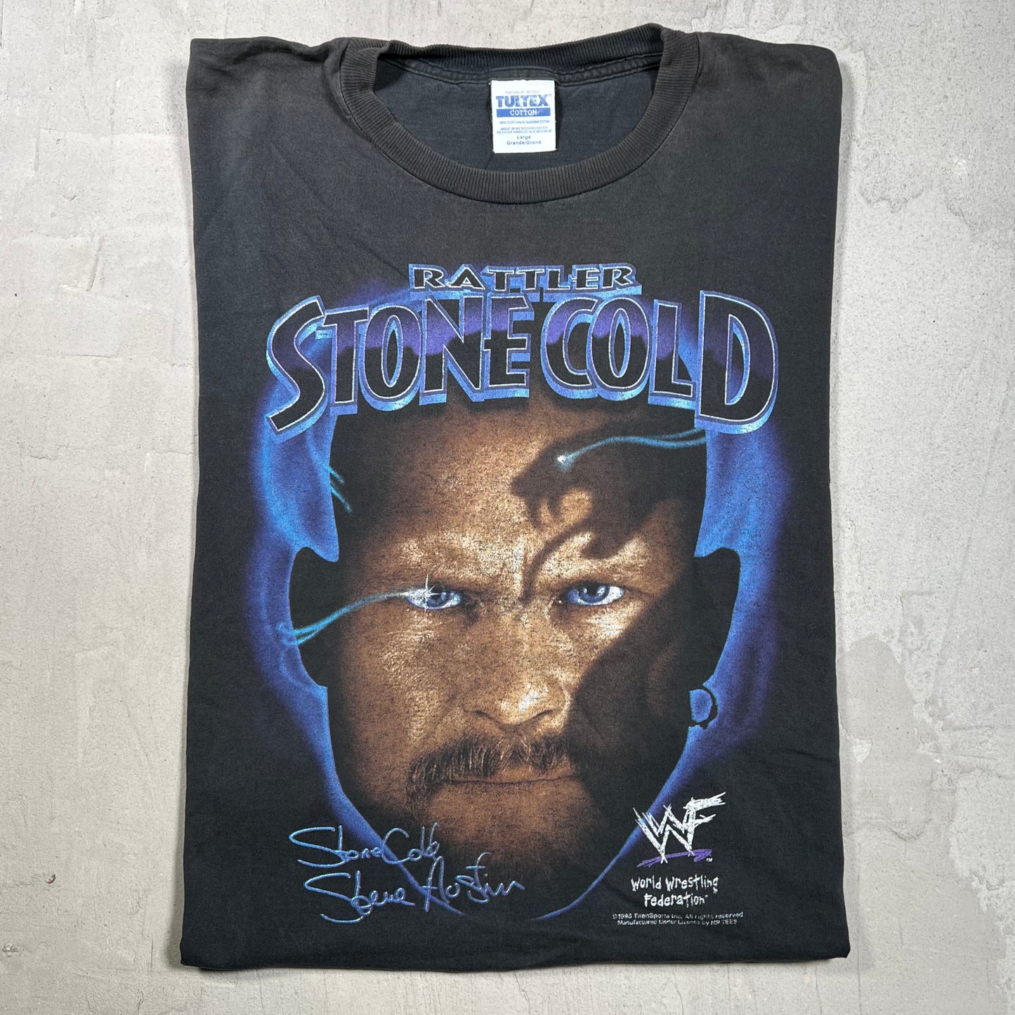 1998 Stone Cold Steve Austin WWF Big Head Black Tee Size Large USED v19900
