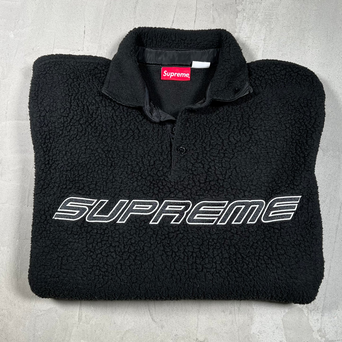Supreme Polartec Black Fleece Half Button Up Size Large USED x18089