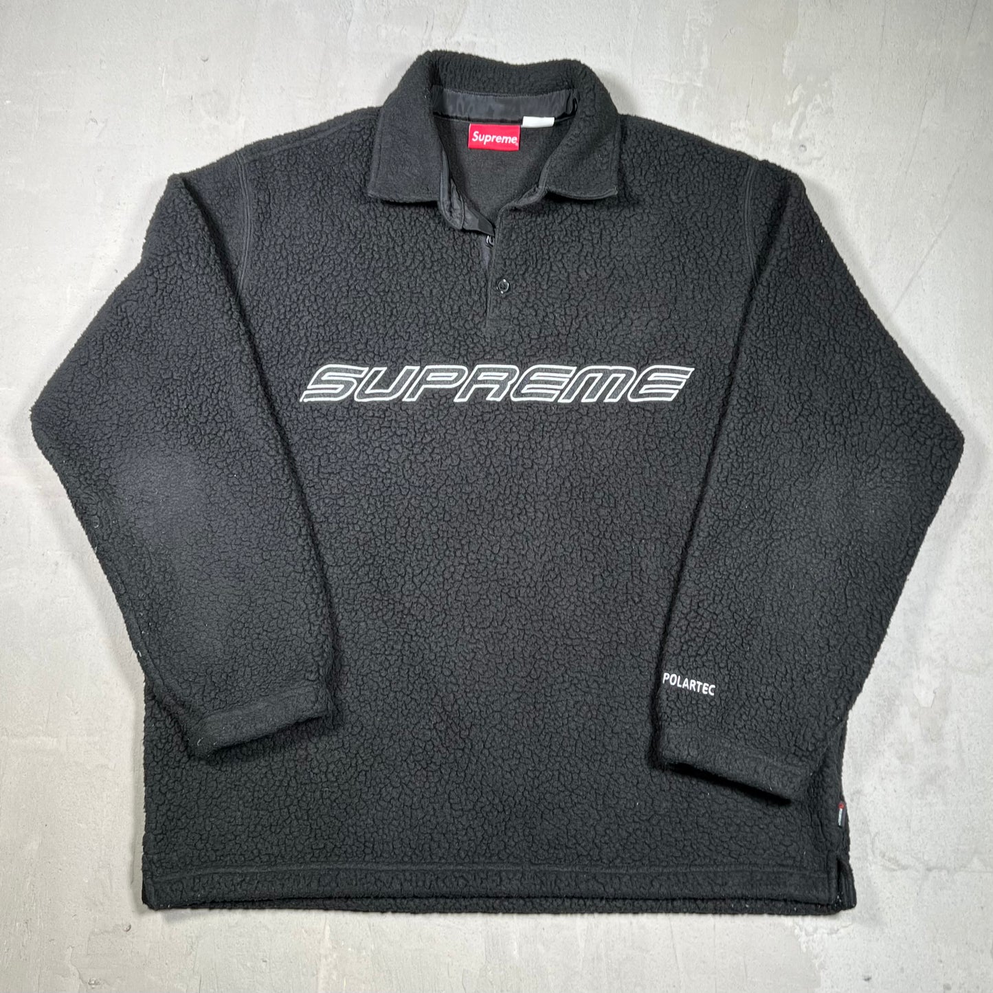 Supreme Polartec Black Fleece Half Button Up Size Large USED x18089