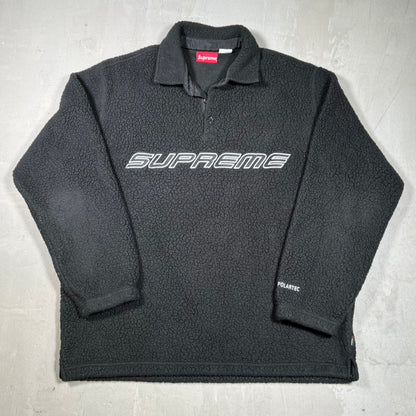 Supreme Polartec Black Fleece Half Button Up Size Large USED x18089