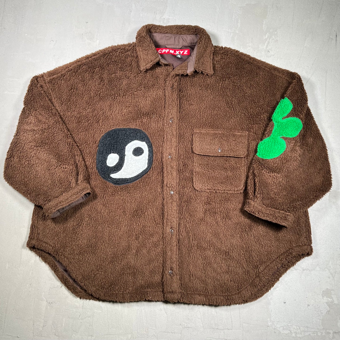 Cactus Plant Flea Market CPFM Big Fuzzy Brown Button Up Fleece Size 3 (XL) USED x18076