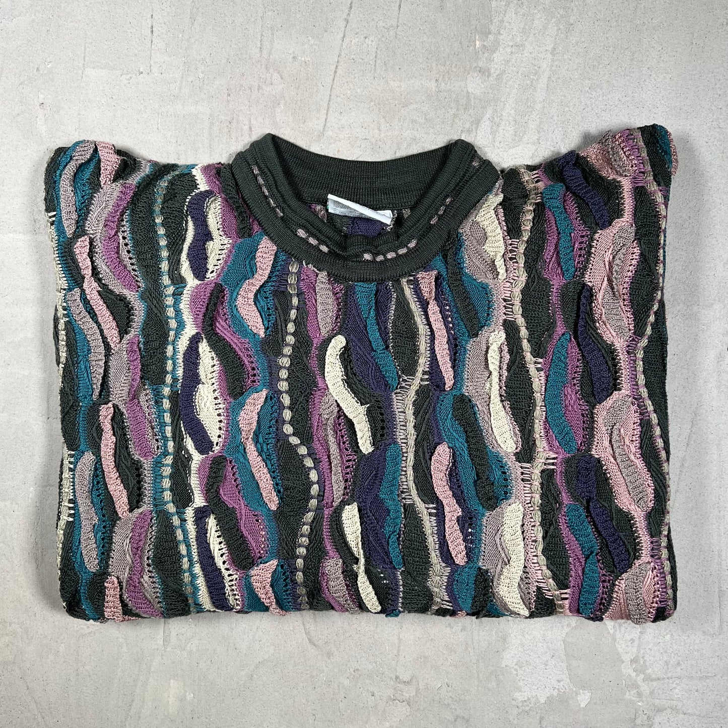 1990s Coogi Purple/Green Knit Sweater Size XL USED v19886