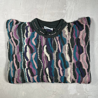 1990s Coogi Purple/Green Knit Sweater Size XL USED v19886