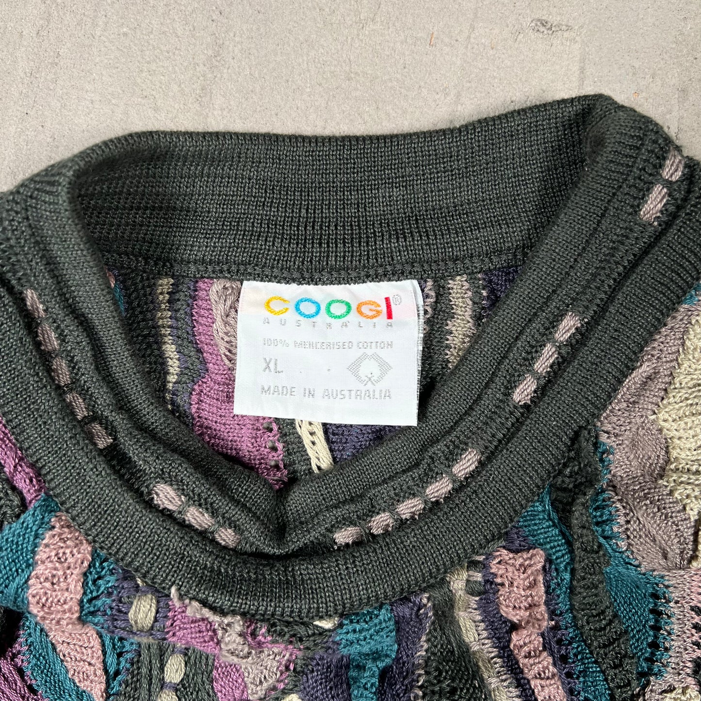 1990s Coogi Purple/Green Knit Sweater Size XL USED v19886