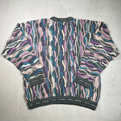 1990s Coogi Purple/Green Knit Sweater Size XL USED v19886