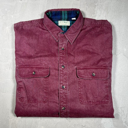 1990s LL Bean Maroon Flannel Lined Button Up Size Large USED v19885