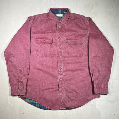 1990s LL Bean Maroon Flannel Lined Button Up Size Large USED v19885