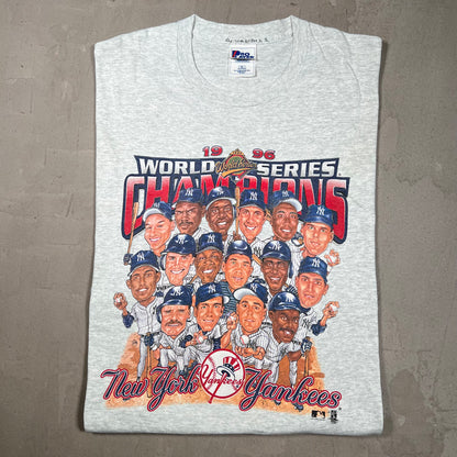 1996 New York Yankees Team Cartoon Champion Tee Grey Size XL USED v19876