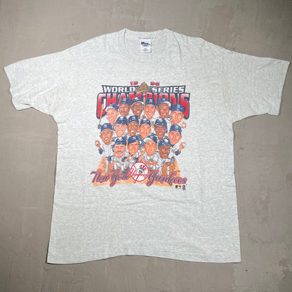 1996 New York Yankees Team Cartoon Champion Tee Grey Size XL USED v19876
