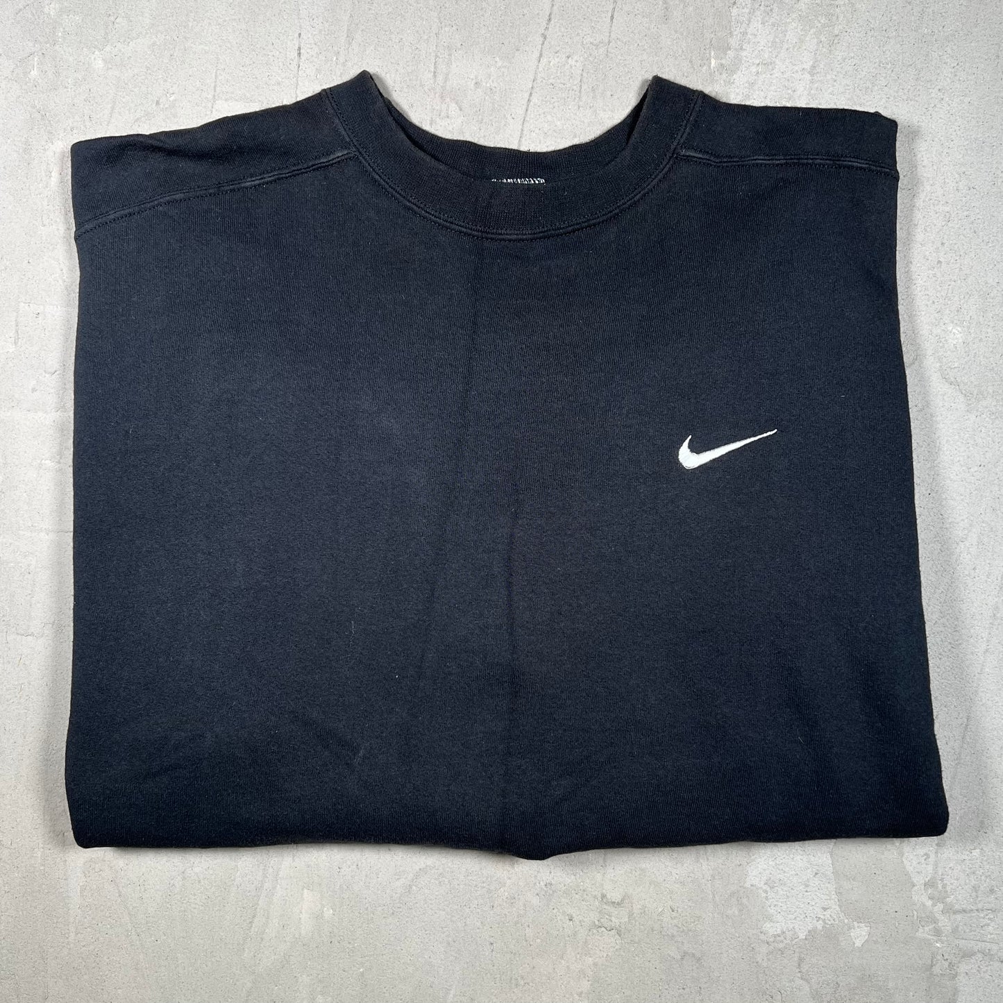1990s Nike White Swoosh Black Crewneck Size XXL USED v19884