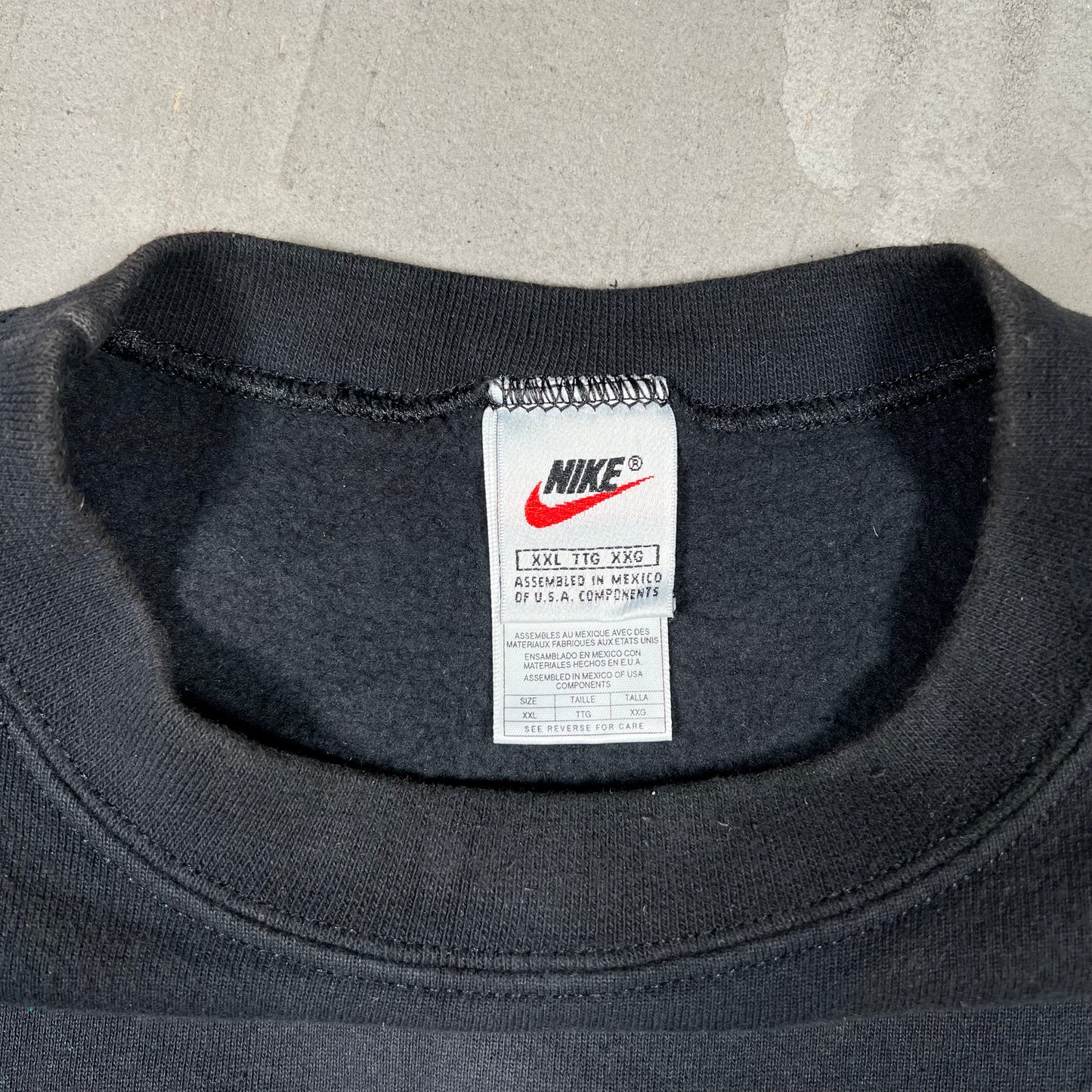 1990s Nike White Swoosh Black Crewneck Size XXL USED v19884