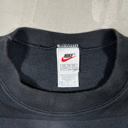 1990s Nike White Swoosh Black Crewneck Size XXL USED v19884
