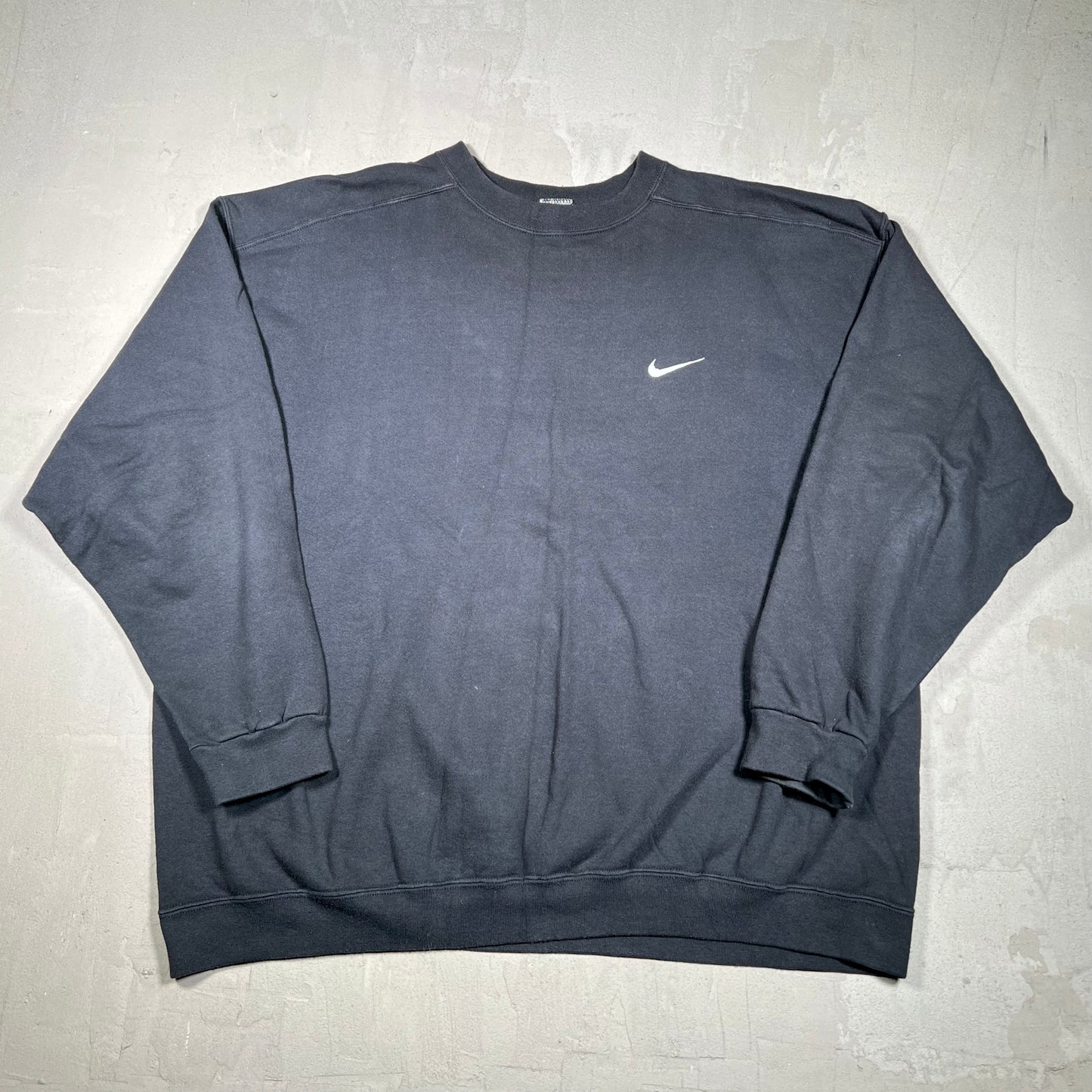 1990s Nike White Swoosh Black Crewneck Size XXL USED v19884