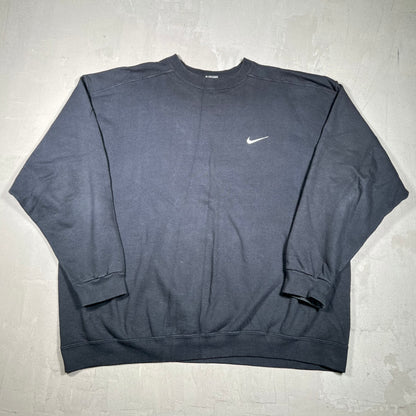 1990s Nike White Swoosh Black Crewneck Size XXL USED v19884