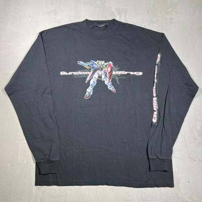 Y2K Gundom Wing Cartoon Black Longsleeve Size XL USED v19878