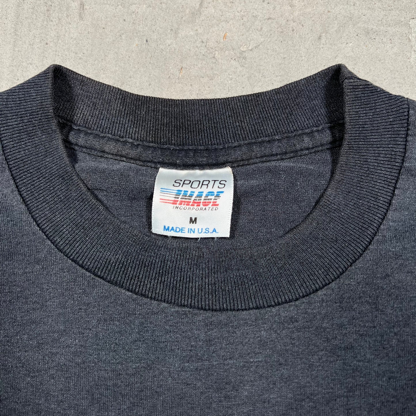 1990 Nascar Racing Real Men Wear Black and Silver Washed Black Tee Size Medium USED v19883