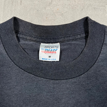 1990 Nascar Racing Real Men Wear Black and Silver Washed Black Tee Size Medium USED v19883