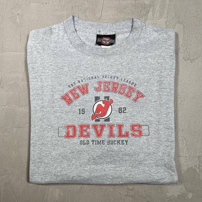 Y2K New Jersey Devils Hockey Grey Tee Size XL USED v19881
