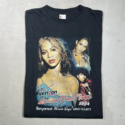 2004 Ladies First Tour Beyonce Alicia Keys Missy Rap Style Black Tee Size XL USED v19880