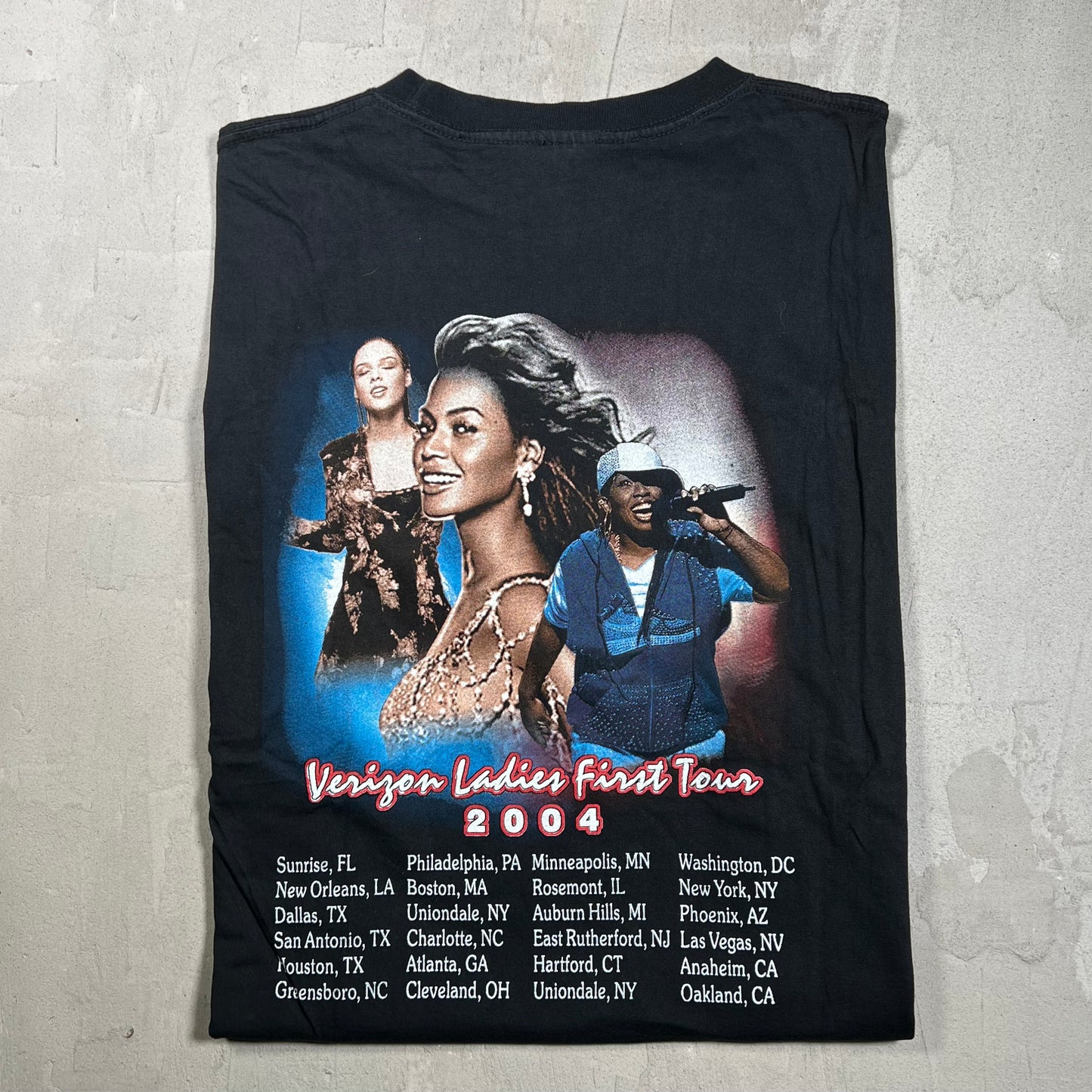 2004 Ladies First Tour Beyonce Alicia Keys Missy Rap Style Black Tee Size XL USED v19880
