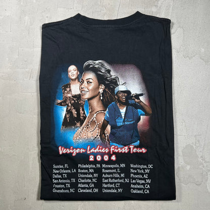 2004 Ladies First Tour Beyonce Alicia Keys Missy Rap Style Black Tee Size XL USED v19880
