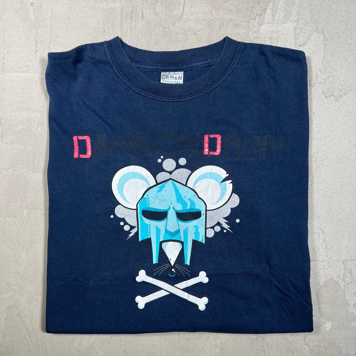 2005 MF DOOM Danger Doom The Mouse and Mask Navy Blue Tee Size Medium USED v19879