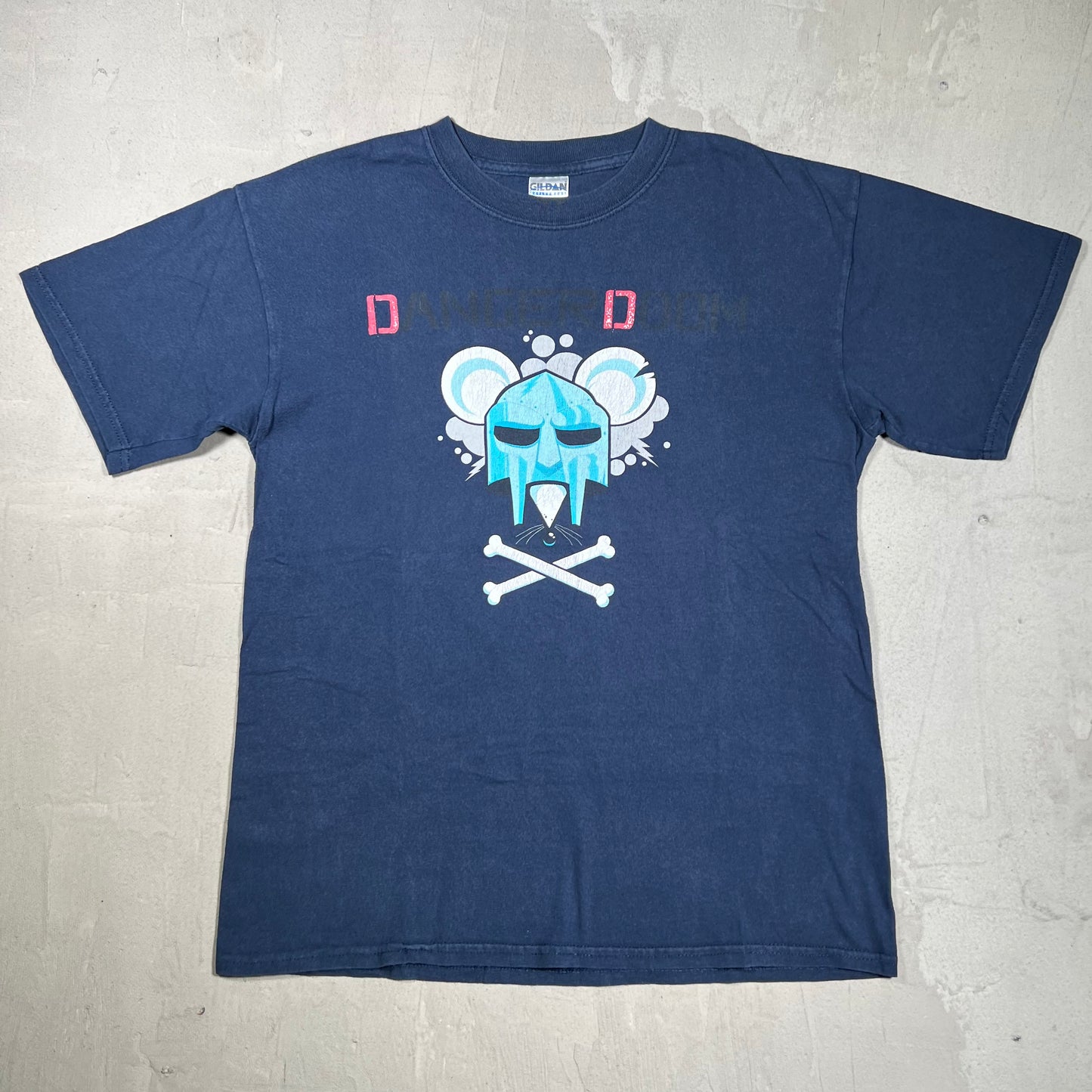 2005 MF DOOM Danger Doom The Mouse and Mask Navy Blue Tee Size Medium USED v19879