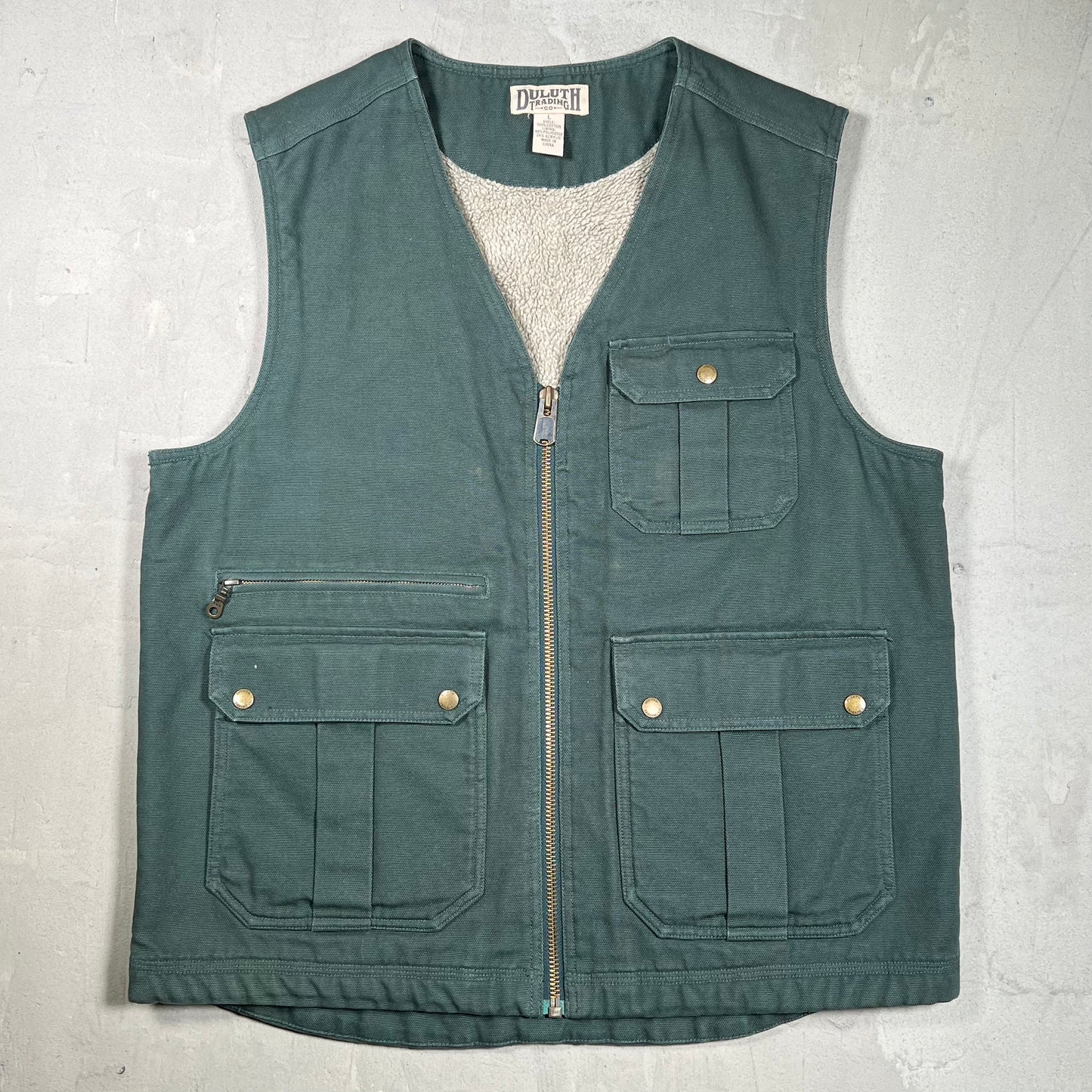 Duluth Trading Co Green Pocketed Fleece Lined Vest Size Large USED v19906
