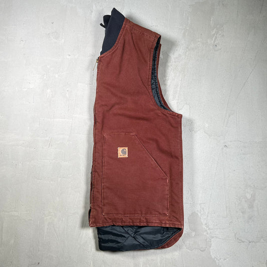 Y2K Carhartt Brown Workwear Zip Up Vest Size Large USED v19905