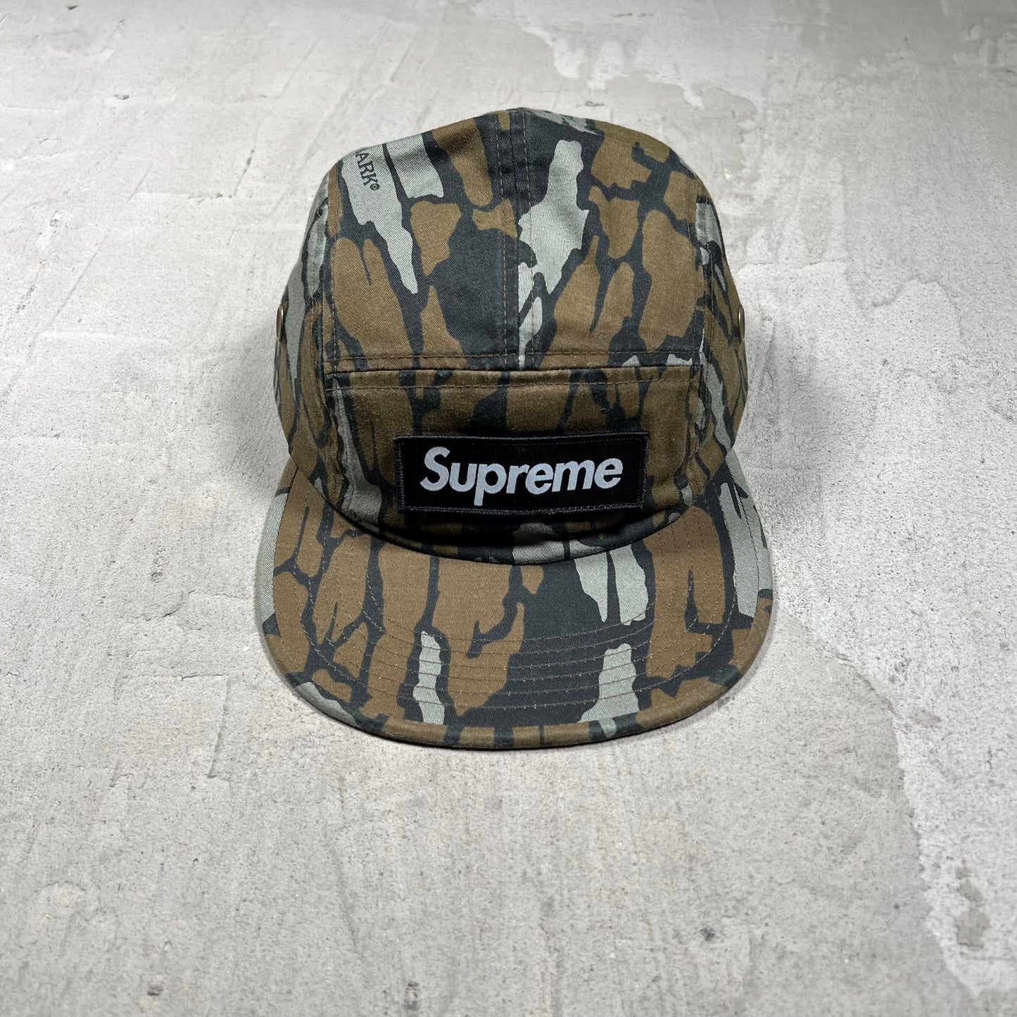 Supreme Military Mossy Oak Trebark Camo Camp Cap hat USED x18106