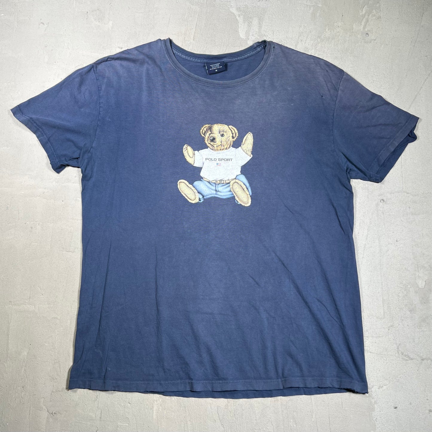 Y2K Polo Sport Ralph Lauren Bear Navy Blue Tee Size Medium USED v19898