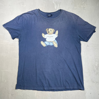 Y2K Polo Sport Ralph Lauren Bear Navy Blue Tee Size Medium USED v19898