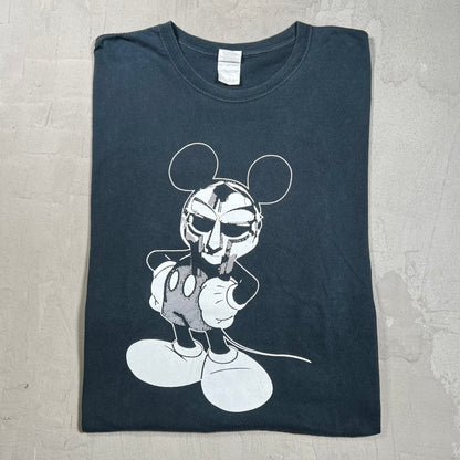 MF Doom Mickey Mouse Cartoon Washed Black Tee Size XL USED v19897