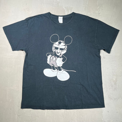 MF Doom Mickey Mouse Cartoon Washed Black Tee Size XL USED v19897