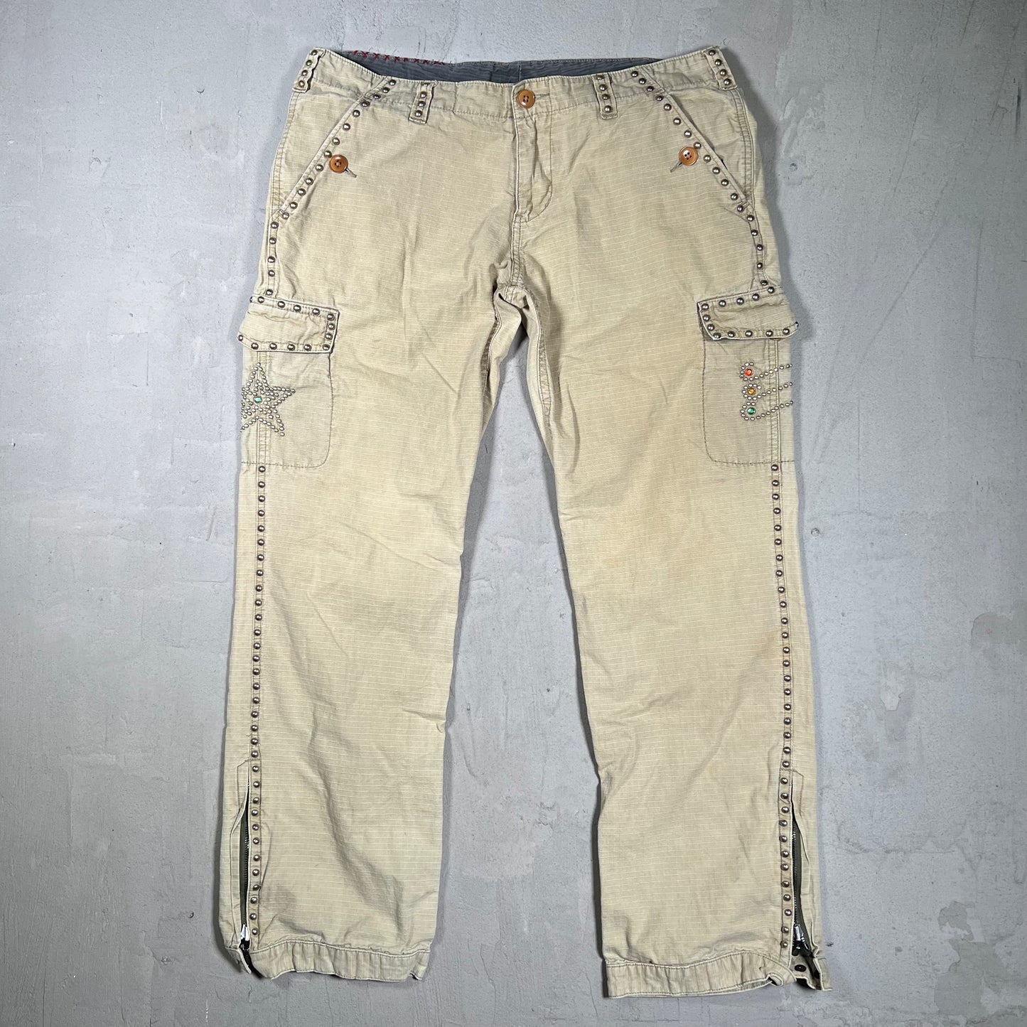 Rhinestone Cargo Tan Pants Size 30 USED x18121