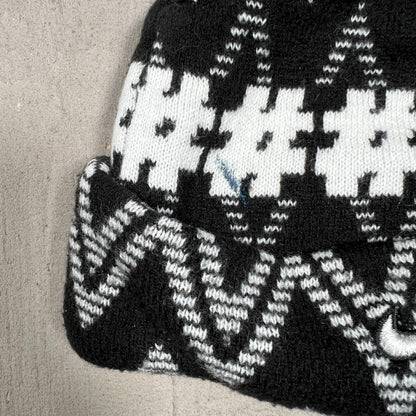 Y2K Nike Jacquard Black/White Beanie USED v19825