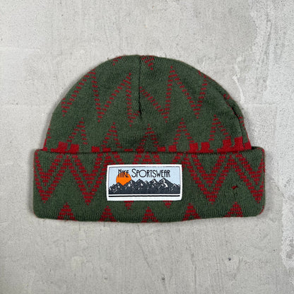 Y2K Nike Jacquard Green/Red Beanie USED v19826
