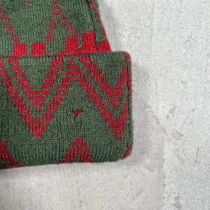 Y2K Nike Jacquard Green/Red Beanie USED v19826