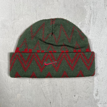 Y2K Nike Jacquard Green/Red Beanie USED v19826