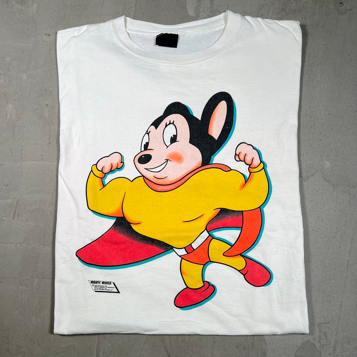 1986 Mighty Mouse White Cartoon Tee Size XL USED v19679
