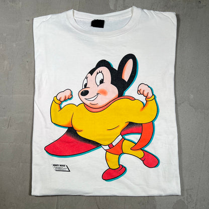 1986 Mighty Mouse White Cartoon Tee Size XL USED v19679