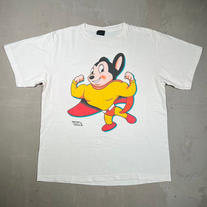 1986 Mighty Mouse White Cartoon Tee Size XL USED v19679
