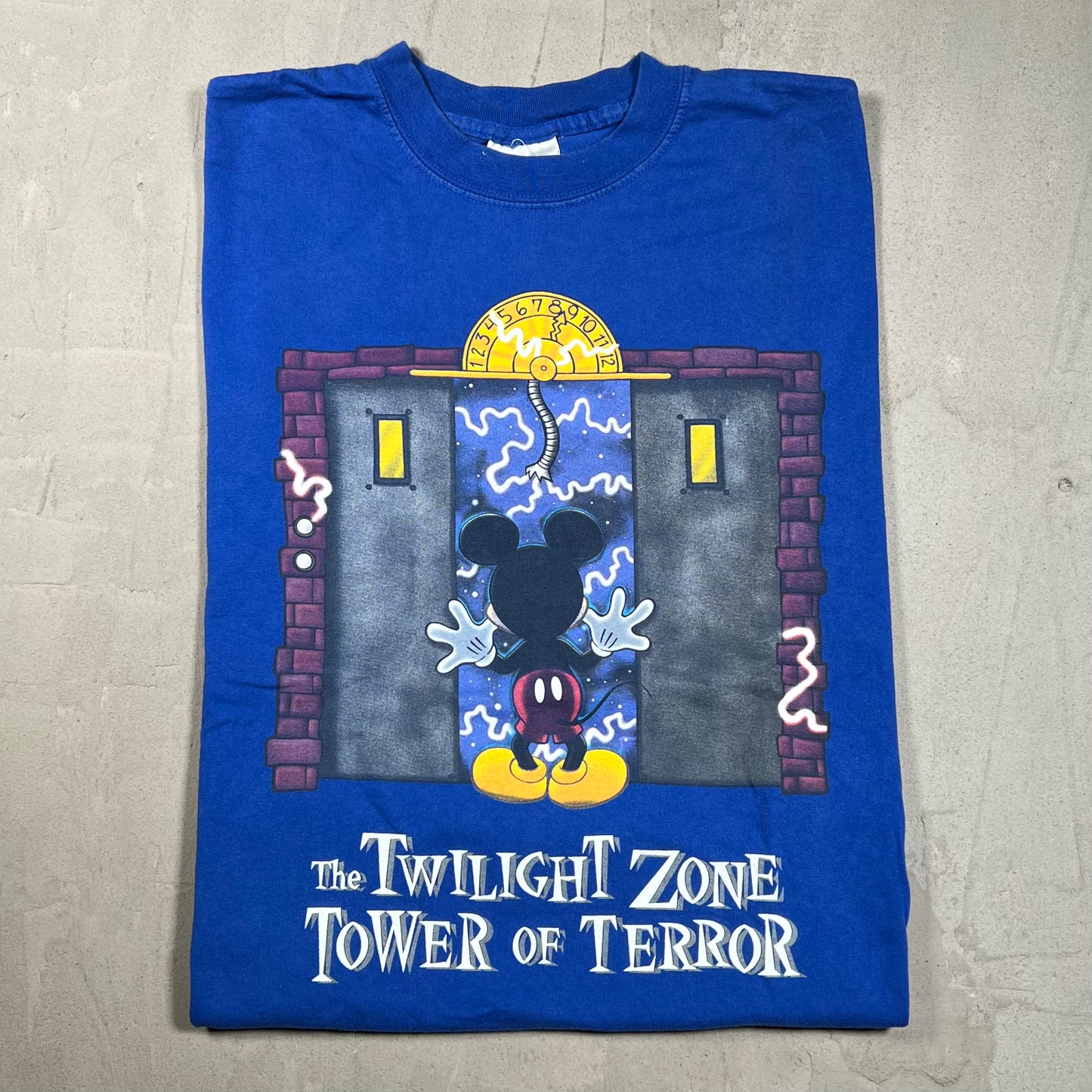 Y2K Disney Tower of Terror Mickey Blue Tee Size Medium USED v19920