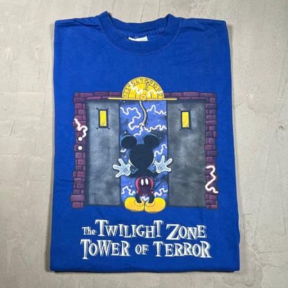 Y2K Disney Tower of Terror Mickey Blue Tee Size Medium USED v19920