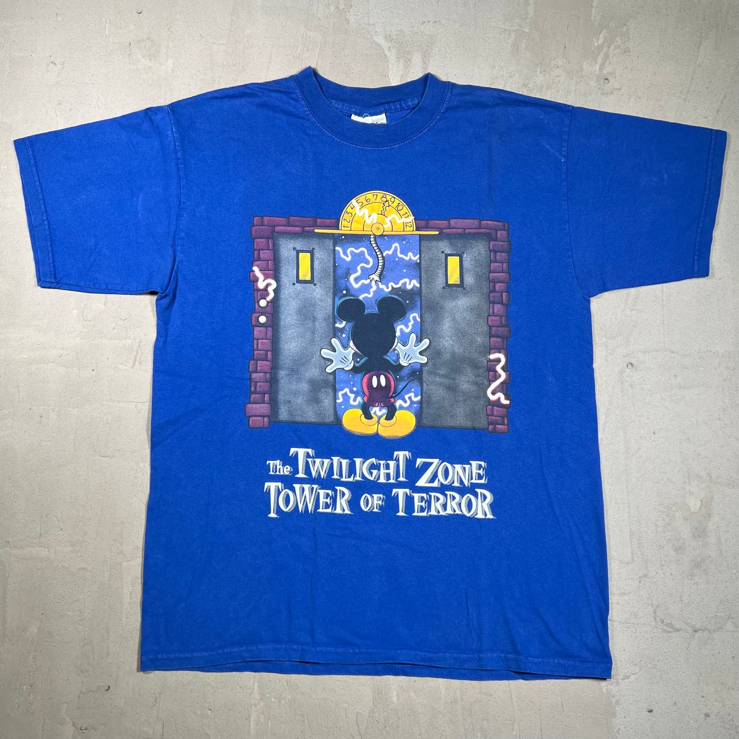 Y2K Disney Tower of Terror Mickey Blue Tee Size Medium USED v19920