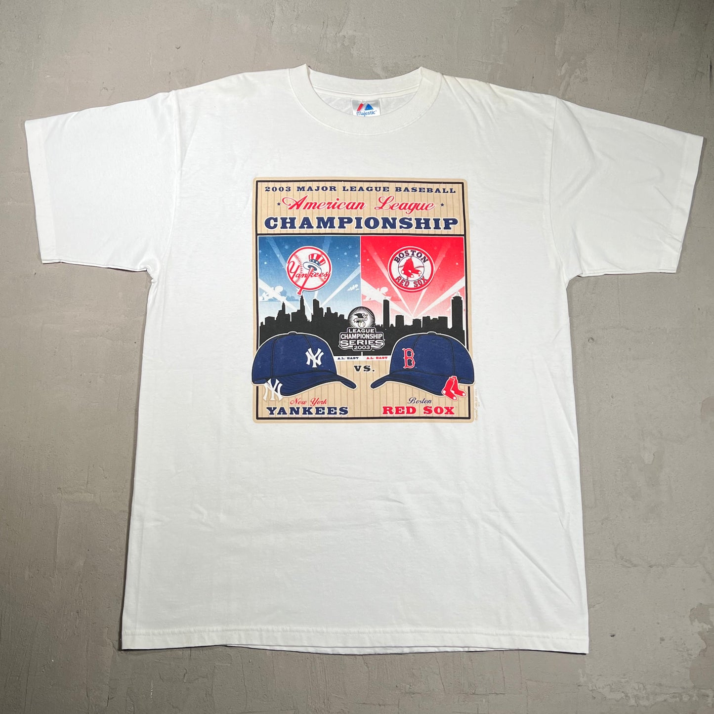 2003 Yankees Red Sox Championship White Tee Size XL USED v19910