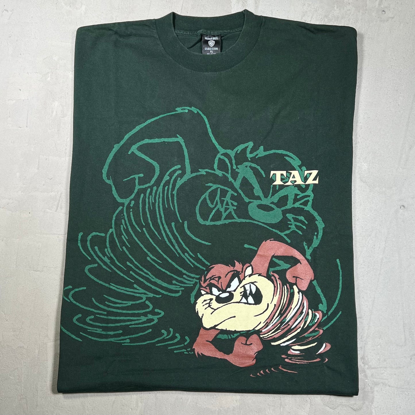 1998 Looney Tunes Taz AOP Green Tee Size XL USED v19909