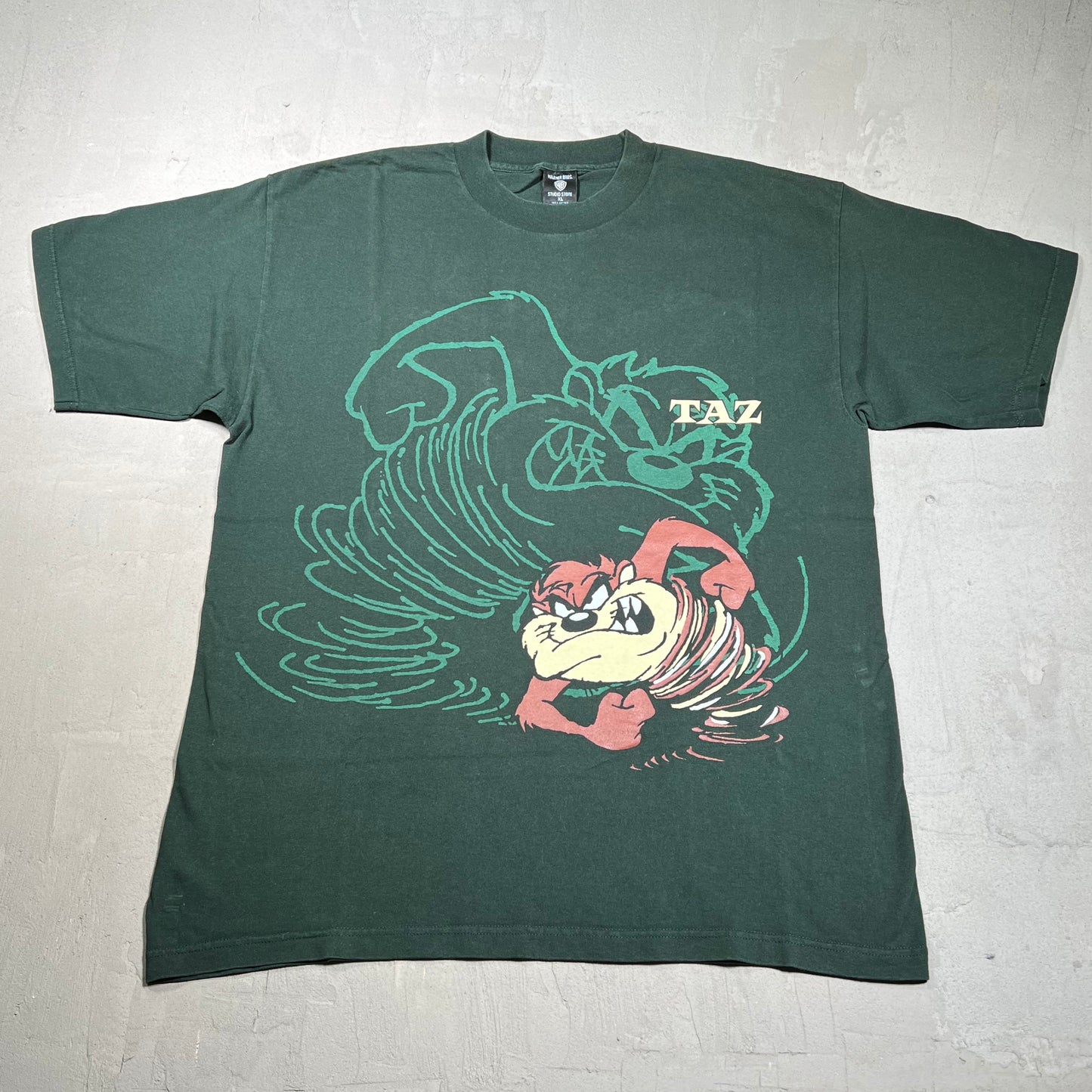 1998 Looney Tunes Taz AOP Green Tee Size XL USED v19909