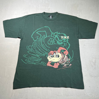 1998 Looney Tunes Taz AOP Green Tee Size XL USED v19909